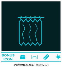 Shower Curtains icon flat. Blue pictogram on dark background. Vector illustration symbol and bonus icons