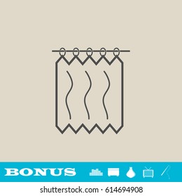 Shower Curtains icon flat. Grey pictogram on light background. Vector illustration symbol and bonus button real estate, ottoman, vase, tv, fishing rod