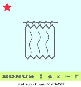 Shower Curtains icon flat. Grey pictogram on blue background. Vector illustration symbol and bonus buttons medal, cow, earth, eye, calculator