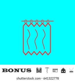 Shower Curtains icon flat. Red pictogram on blue background. Vector illustration symbol and bonus buttons Music center, corkscrew, credit card, house, drum