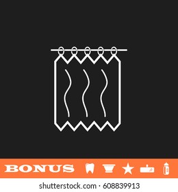 Shower Curtains icon flat. White pictogram on black background. Vector illustration symbol and bonus button tooth, vase, star, mirror, bottle