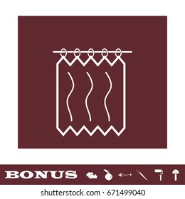 Shower Curtains icon flat. White pictogram on brown background. Vector illustration symbol and bonus icons