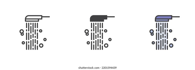 Mostrar un conjunto de iconos de estilo diferente. Línea, glifo y contorno relleno versión colorida, contorno y signo vectorial relleno. Símbolo, ilustración del logotipo. Gráficos vectoriales