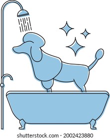 Shower Dog, Beauty Salon Icon. Poodle Vector Illustration Isolated On White Background, EPS 10