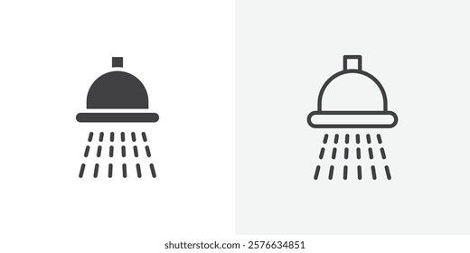 Shower down icon set in black flat solid and outlined style.