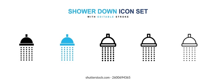 Shower down icons graphics set in black and blue colors