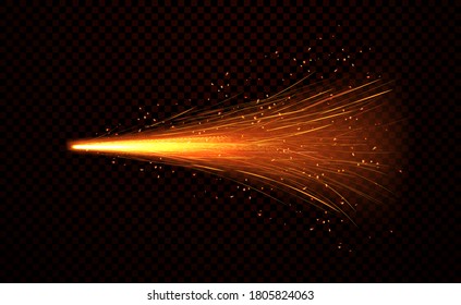 Shower of fiery sparks from welding metal over a dark background, realistic colored vector illustration