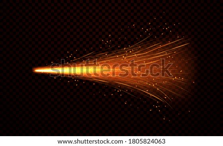 Shower of fiery sparks from welding metal over a dark background, realistic colored vector illustration