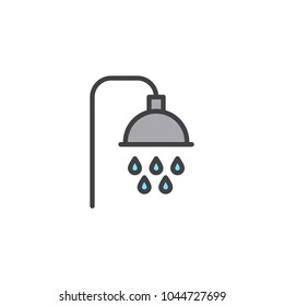 Shower filled outline icon, line vector sign, linear colorful pictogram isolated on white. Shower heads with water drops symbol, logo illustration. Pixel perfect vector graphics