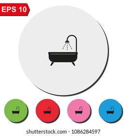 Shower flat round colorful vector icon. Bathroom illustration.