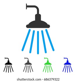 Shower flat vector illustration. Colored shower gray, black, blue, green pictogram variants. Flat icon style for web design.