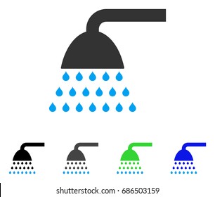 Shower flat vector illustration. Colored shower gray, black, blue, green icon versions. Flat icon style for graphic design.