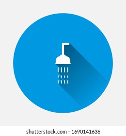 Shower and flowing water vector  icon on blue background. Flat image with long shadow.