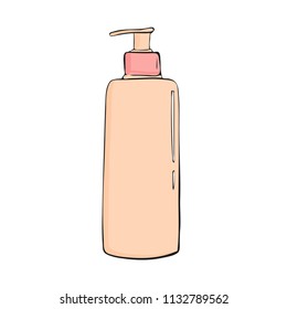 shower gel bottle with dispenser. cosmetic icon. Trendy cartoon style. Hygiene and health care illustration. beauty object soap, lotion or cream
