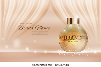 Shower Gel Bottle Template for Ads or Magazine Background. 3D Realistic Vector Iillustration. EPS10
