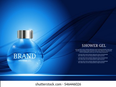 Shower Gel Bottle Template for Ads or Magazine Background. 3D Realistic Vector Iillustration. EPS10