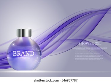 Shower Gel Bottle Template for Ads or Magazine Background. 3D Realistic Vector Iillustration. EPS10