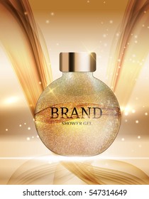 Shower Gel Bottle Template for Ads or Magazine Background. 3D Realistic Vector Iillustration. EPS10