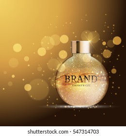 Shower Gel Bottle Template for Ads or Magazine Background. 3D Realistic Vector Iillustration. EPS10