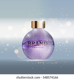 Shower Gel Bottle Template for Ads or Magazine Background. 3D Realistic Vector Iillustration. EPS10