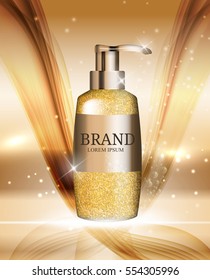 Shower Gel Bottle Template for Ads or Magazine Background. 3D Realistic Vector Iillustration. EPS10.