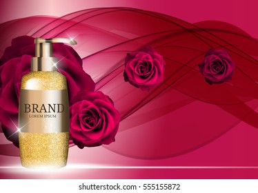 Shower Gel Bottle Template for Ads or Magazine Background. 3D Realistic Vector Iillustration. EPS10