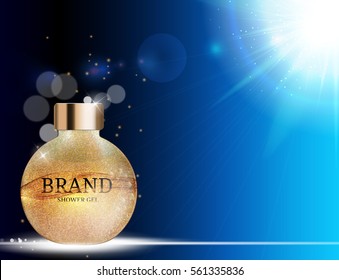 Shower Gel Bottle Template for Ads or Magazine Background. 3D Realistic Vector Iillustration. EPS10