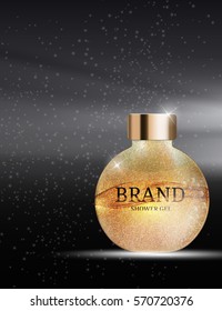 Shower Gel Bottle Template for Ads or Magazine Background. 3D Realistic Vector Iillustration. EPS10