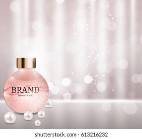 Shower Gel Bottle Template for Ads or Magazine Background. 3D Realistic Vector Iillustration. EPS10