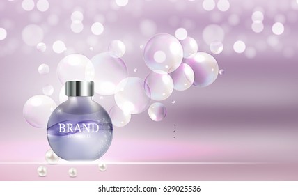 Shower Gel Bottle Template for Ads or Magazine Background. 3D Realistic Vector Iillustration. EPS10