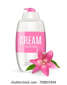 Shower Gel Bottle Template for Ads or Magazine Background. 3D Realistic Vector Iillustration. EPS10