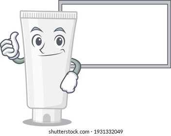 Shower gel Caricature character design style with a white board. Vector illustration