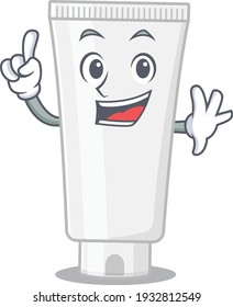 Shower gel caricature design style with one finger pose. Vector illustration
