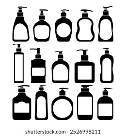 Shower gel with dispenser silhouettes stencil templates isolated