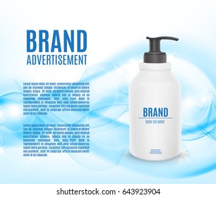 Shower gel or liquid soap bottle template for ads and magazine. 3D illustration. EPS10 vector