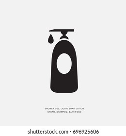 Shower Gel, Liquid Soap, Lotion, Cream, Shampoo, Bath Foam. icon. Vector, Illustration.