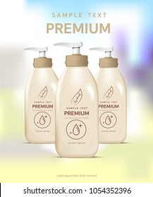 Shower gel, plastic packaging, light yellow with shampoo, mockup design of the brand, vector illustration