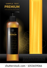 Shower Gel, Plastic Packaging with Shampoo Hair of honey The mockup design of brand vector illustrations