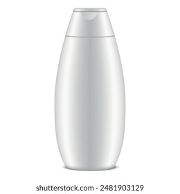 Shower gel white bottle mock up cosmetic product package brand realistic vector illustration. Container for hygiene liquid soap bath foam shampoo tube with lid for washing skin hair body care