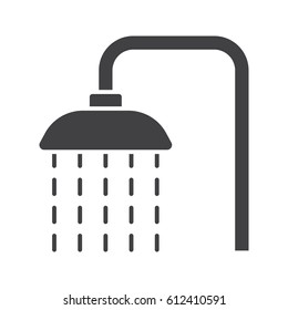 Shower glyph icon. Silhouette symbol. Shower faucet with flowing water. Negative space. Vector isolated illustration