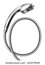 Shower head with a hose pipe convoluted in a loop isolated over a white background. Vector realistic illustration.