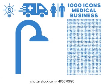 Shower Head icon with 1000 medical business cobalt vector pictograms. Set style is flat symbols, white background.