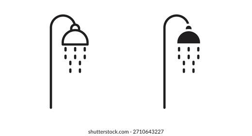 Icono de la cabeza de ducha en un diseño de Vector de trazo negro y versión sólida plana sobre fondo blanco