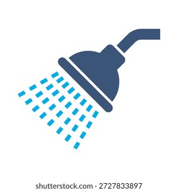 Icono de la cabeza de ducha diseño plano azul del Vector símbolo del aerosol de agua higiene baño limpio letrero de elemento gráfico sanitario