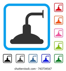 Shower Head icon. Flat gray pictogram symbol inside a blue rounded rectangle. Black, gray, green, blue, red, orange color versions of Shower Head vector. Designed for web and application UI.