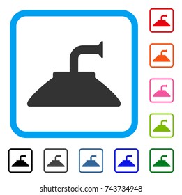 Shower Head icon. Flat grey pictogram symbol in a blue rounded frame. Black, gray, green, blue, red, orange color versions of Shower Head vector. Designed for web and software interfaces.