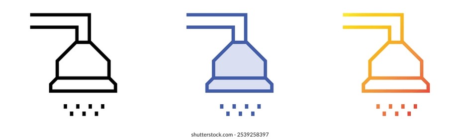 Icono de cabezal de ducha. Lineal, relleno azul y diseño de estilo degradado aislado sobre fondo blanco
