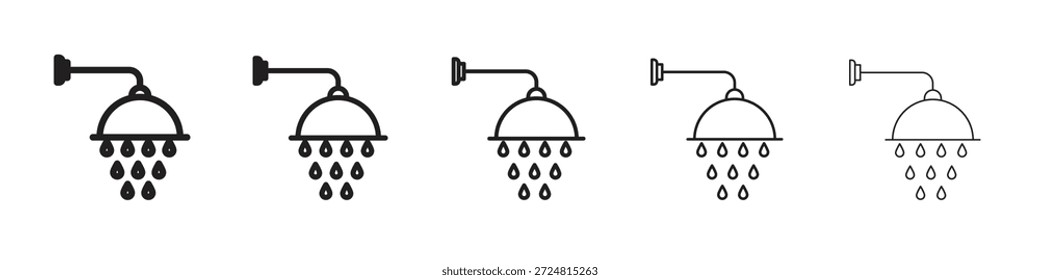 Vectores lineales del icono de la cabeza de ducha. Conjunto de trazos editables