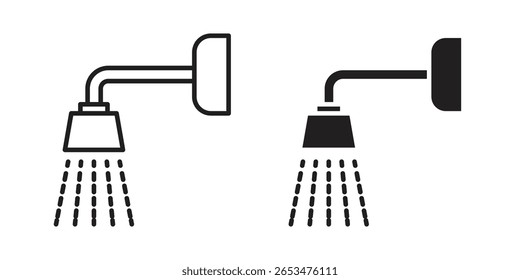Icono de la cabeza de ducha, signo de Vector de contorno, pictograma de estilo lineal y sólido aislado en blanco.