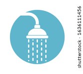 Shower head icon with trickles water. Douche sign in the circle isolated on white background. Shower or bathroom symbol. Vector illustration